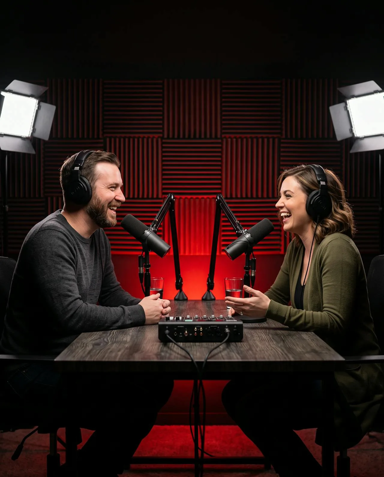 Dos personas grabando un episodio de podcast
